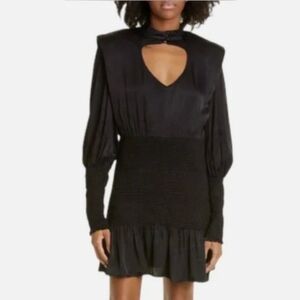 Farm Rio Black Long Sleeve Mini Dress Size S – Heart Cutout Front, Smocked Waist